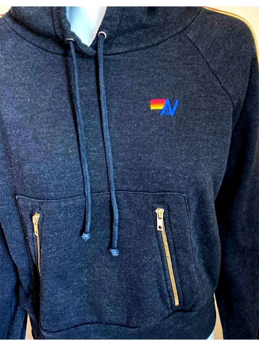 Aviator Nation Ninja Pullover Hoodie Sweatshirt Charcoal Gray Rainbow Size XS - Picture 7 of 9